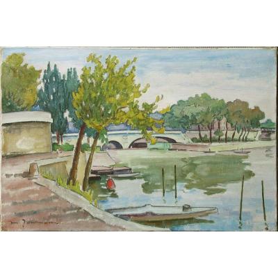 Maurice Journaux  "riverside" Oil On Canvas 38x55